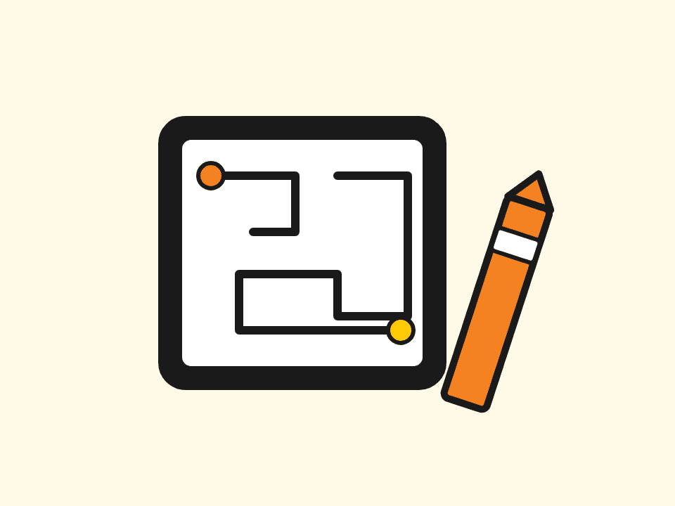 Tablet showing a maze next to a crayon