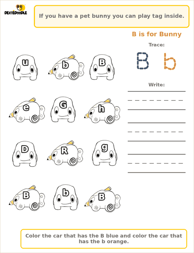 A letter knowledge page from the bunny story